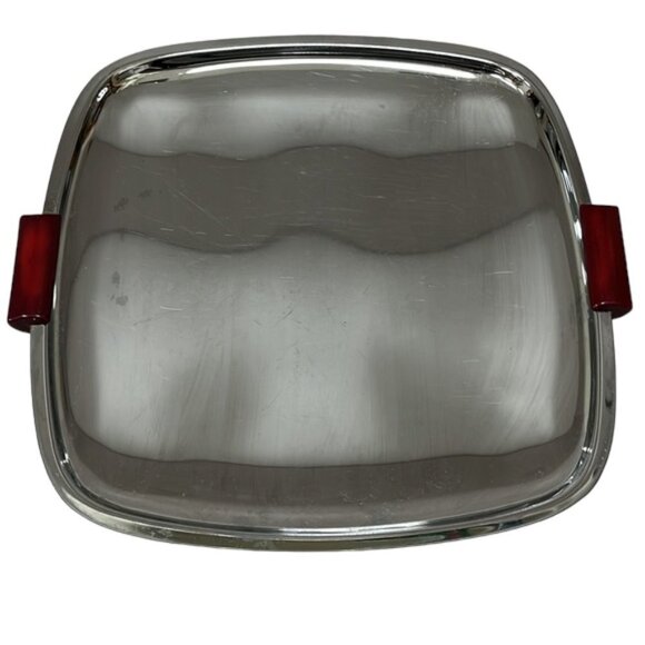 Mid-Century Modern MCM Glo Hill Pedestal Chrome Tray with Bakelite Handles - Picture 2 of 5